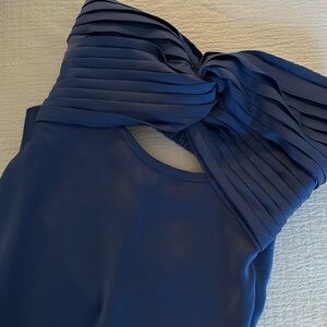Elegant Navy Blue Pleated Dress